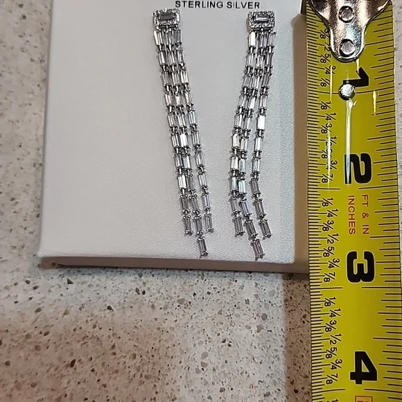 Valentines Gift Sterling Silver Cubic Zirconia Dangle Earrings Date Night Nwt - Picture 4 of 6